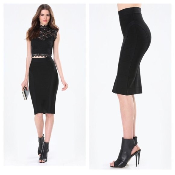 Bebe black bandage solid bandage midi skirt, NWT, XS - Picture 1 of 16